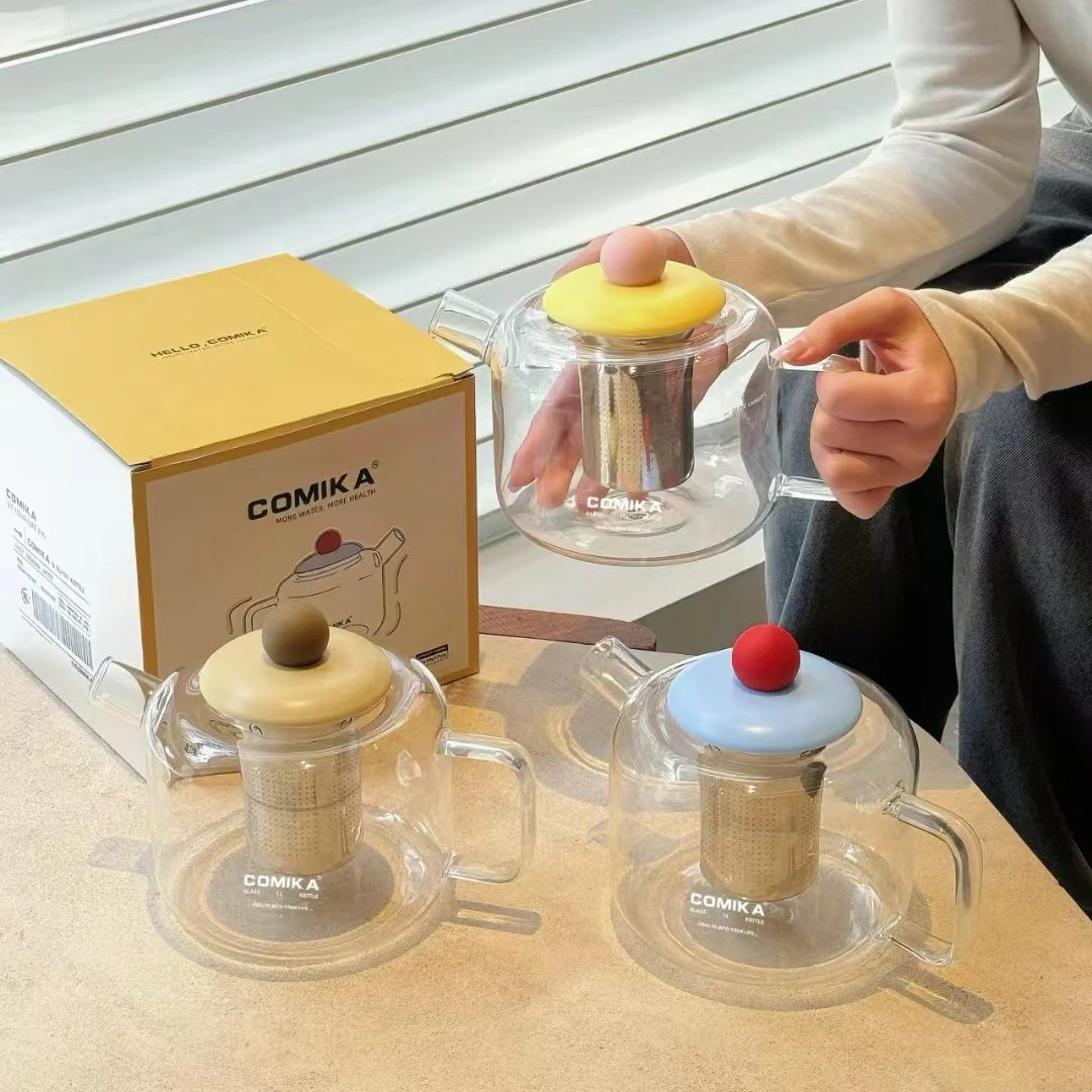 comika元气水壶高硼硅玻璃大容量办公室高颜值茶水分离家用泡茶杯