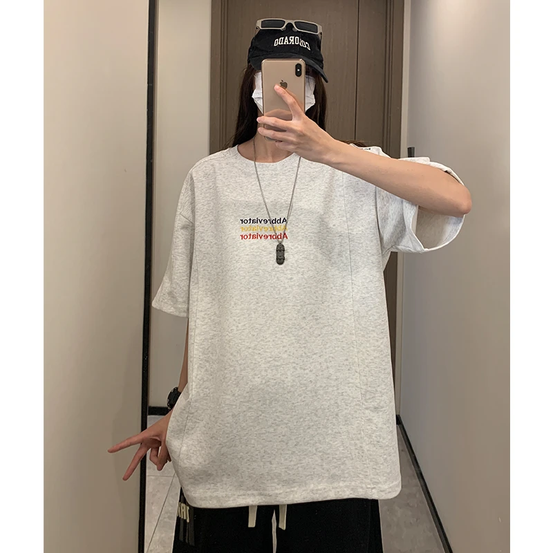 美式三色刺绣短袖T恤男2025夏季潮牌五分袖凉感宽松休闲圆领体恤