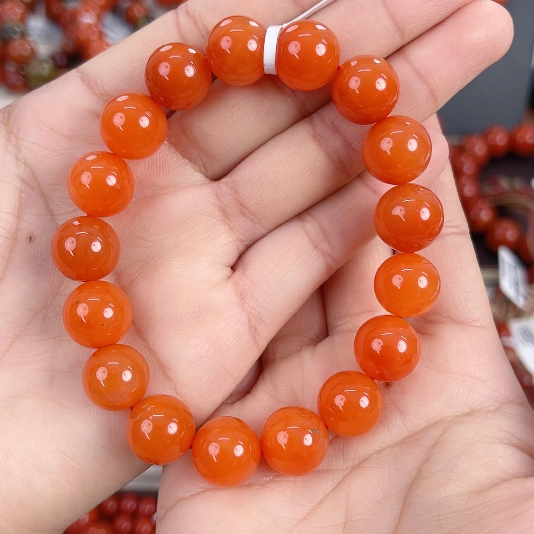 南红玛瑙未镶嵌保山滴水洞柿子红圆珠单圈12mm