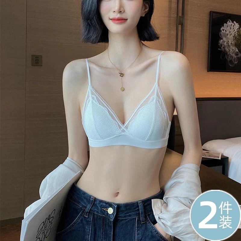 维多利亚法式性感内衣女小胸薄款细肩带无钢圈软支撑三角杯蕾丝深