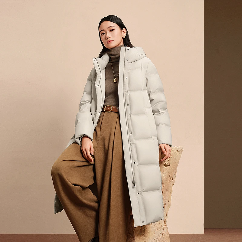 【90鹅绒】波司登25新款羽绒服女商务过膝长款加厚保暖连帽时尚品质