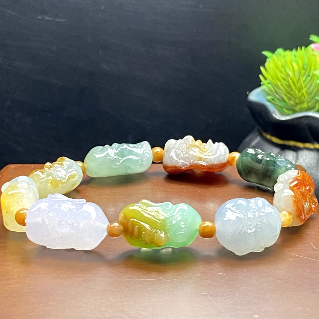 RX20天然缅甸A货翡翠七彩罗汉头手串/003881/北京中保拍卖