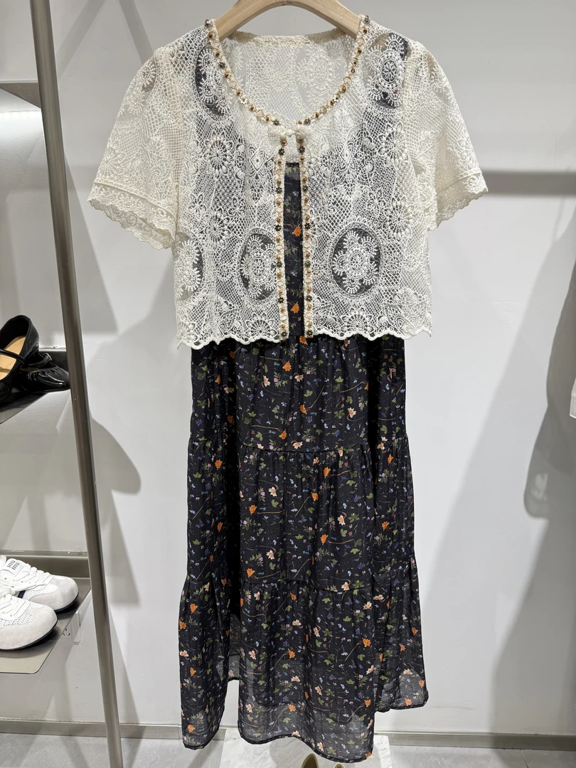 【方圆服饰】时尚套装复古港风休闲风碎花千金风百搭裙子女装吊带