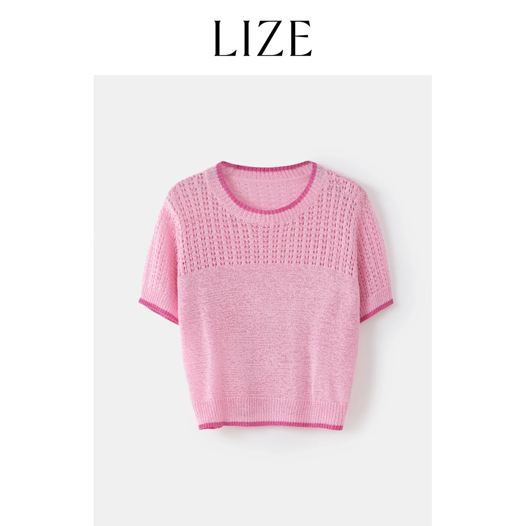 LIZE「秀场小香」撞色钩花小香风针织衫ZEA0295