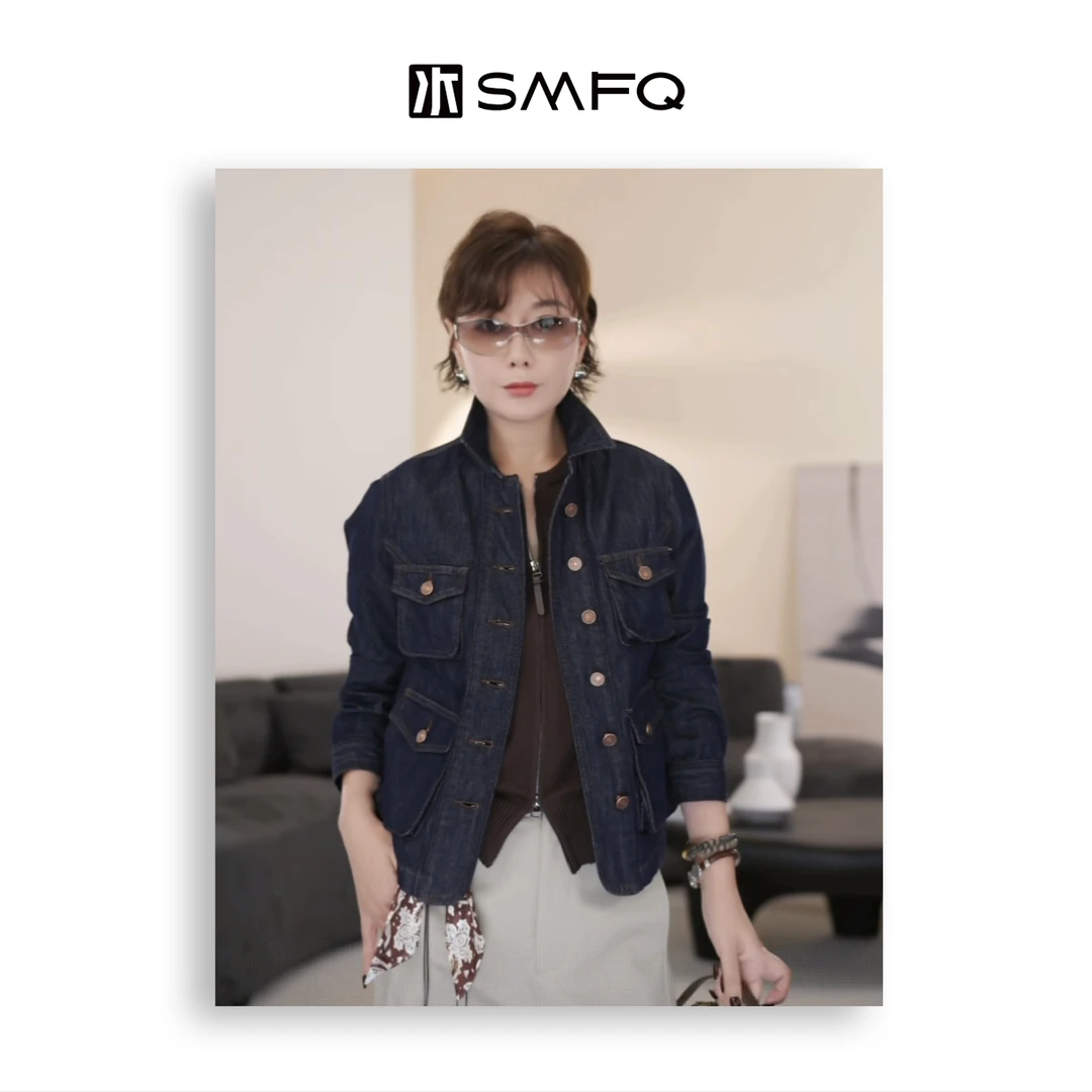 水木夫妻  "布拉格之秋"L*P风猎装牛仔夹克 天丝复古口袋牛仔外套