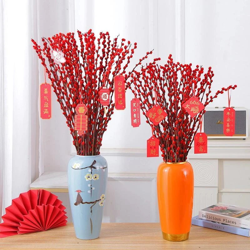 银柳真花鲜枝客厅干花摆件红色年宵花卉水培植物室内干枝红柳