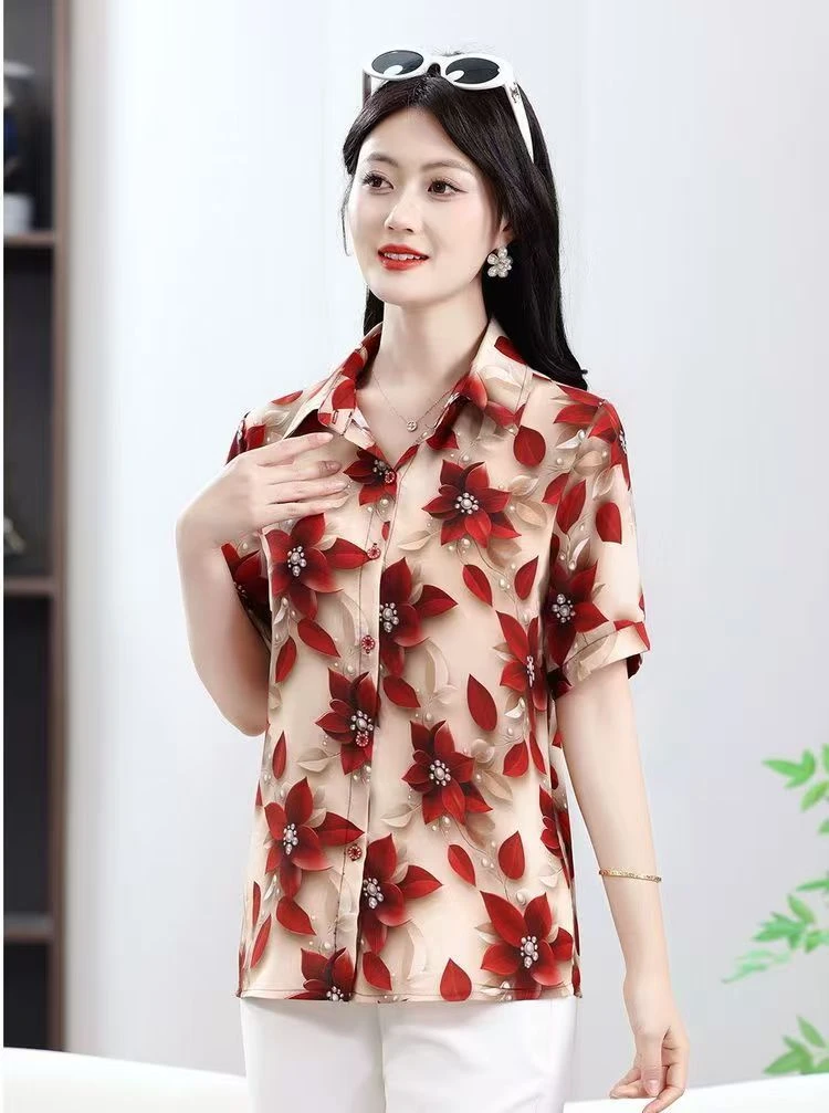 6077-新款夏季妈妈装短袖衫衬百搭薄款T恤小衫