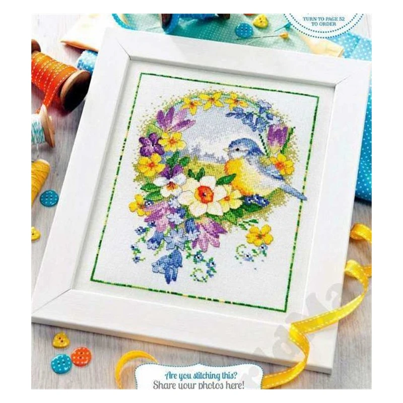 十字绣套件28ct18ct14ct11ct可选择印花布手工材料包saga春天小鸟