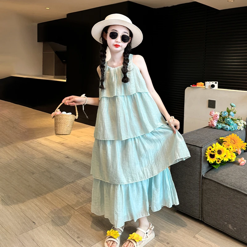女童连衣裙夏季2025新款女孩海边度假沙滩裙女大童夏装网红吊带裙