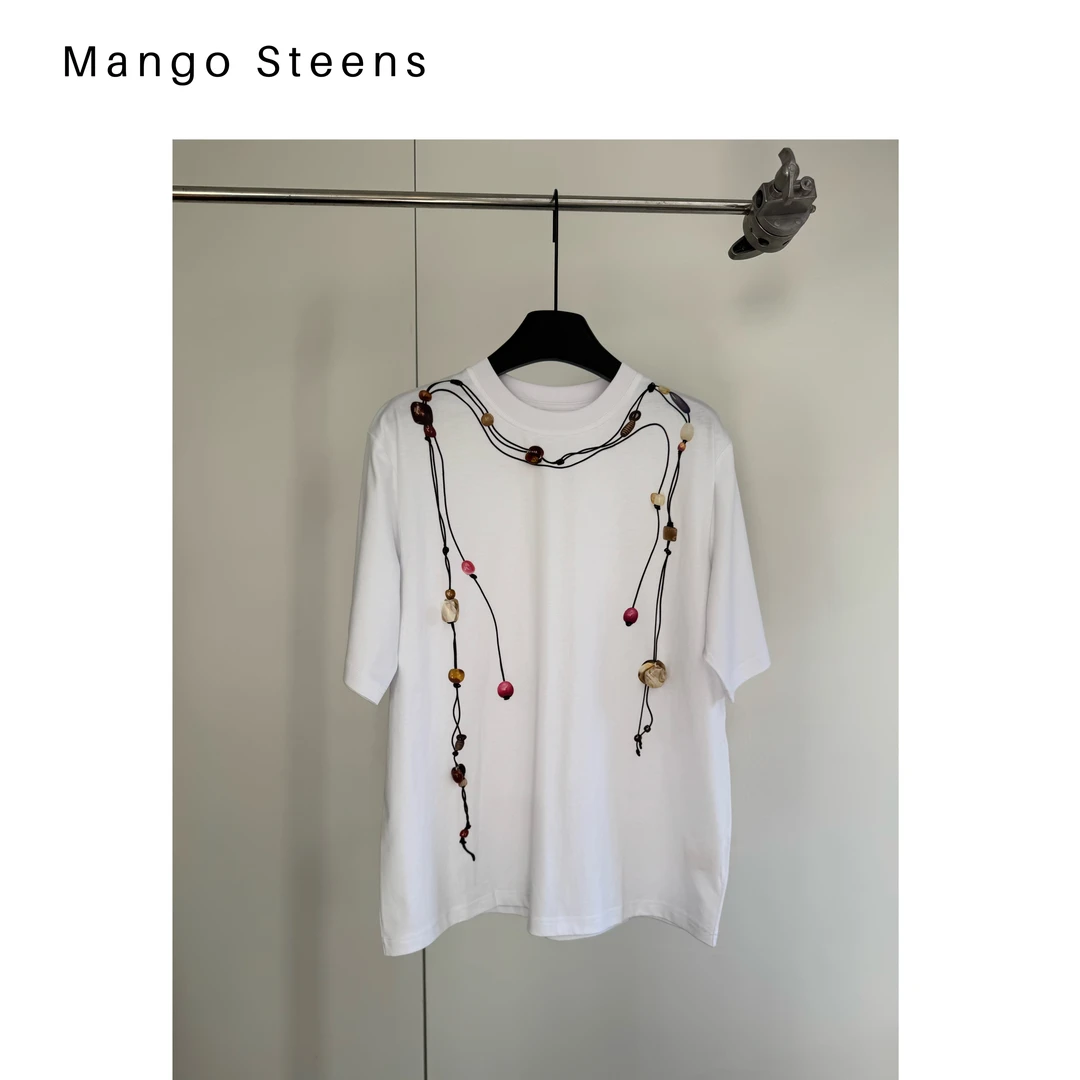 MANGO steen‘s丨编织绳图案手工钉珠T恤I6537
