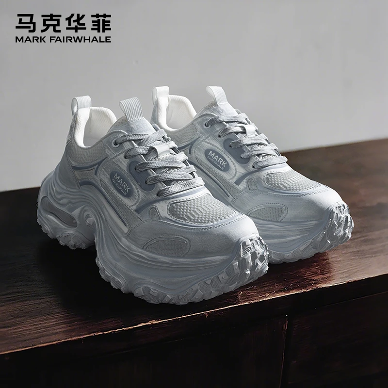 马克华菲男鞋2025新款夏季透气增高老爹鞋厚底休闲百搭运动轮胎鞋
