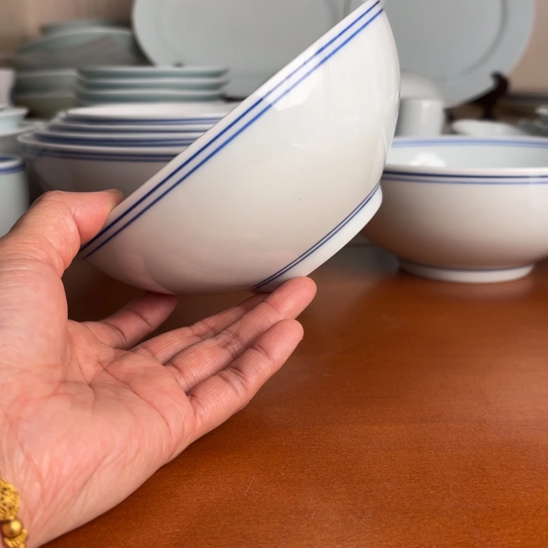 碗6英寸蓝线广口碗手工