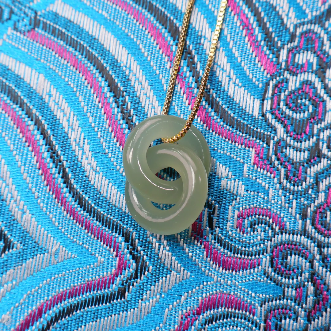 和田玉环环相扣吊坠约卡14mm 时尚双环古典气质国风