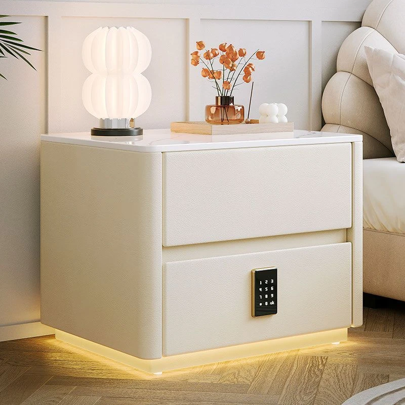 新疆西藏包邮岩板简约迷你储物创意卧室床柜实木轻奢免安装皮质收