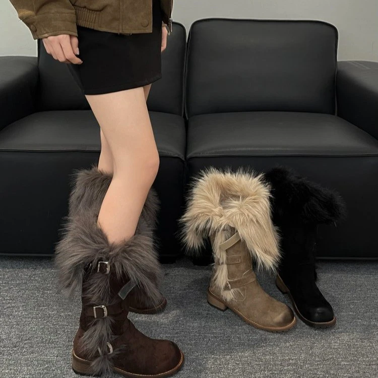 乌托邦雪地靴女2025冬季新款俄式高筒帕扣厚绒时尚百搭保暖雪地靴
