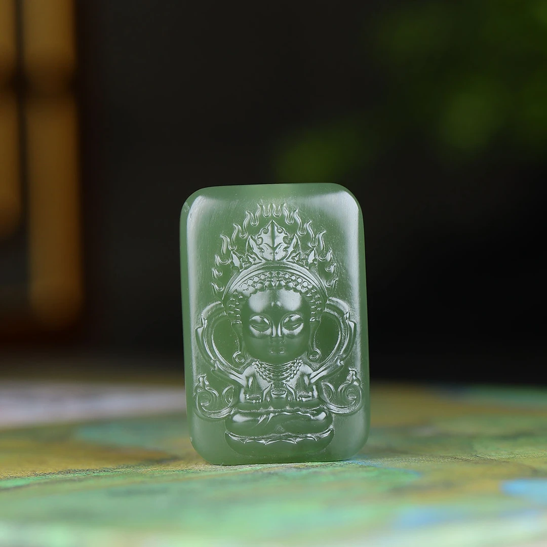 120505和田玉湖水绿度母挂件