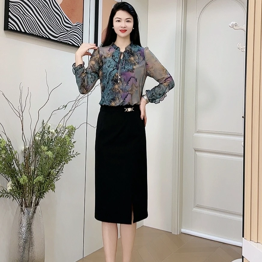 Y25168秋季新款气质女人味大码女装妈妈装长袖中腰显瘦拼接连衣裙