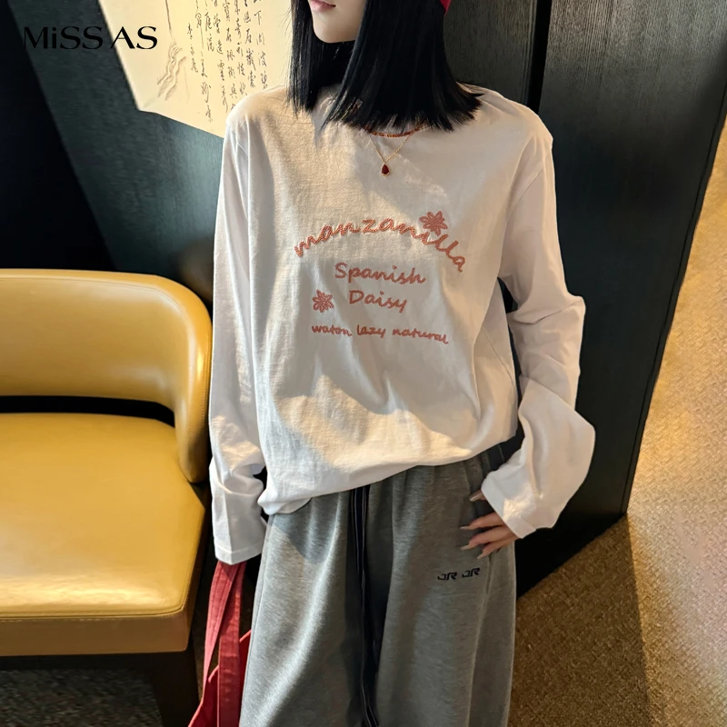 【manzanilla】休闲百搭链条绣花T恤上衣女款25春夏新款