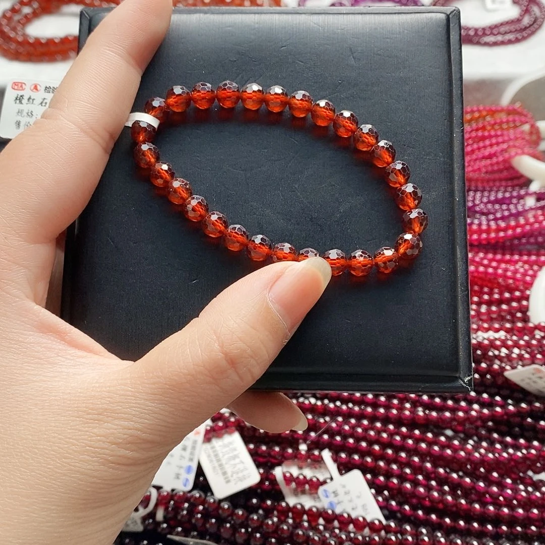 石榴石手链未镶嵌6mm橙红切面款单圈