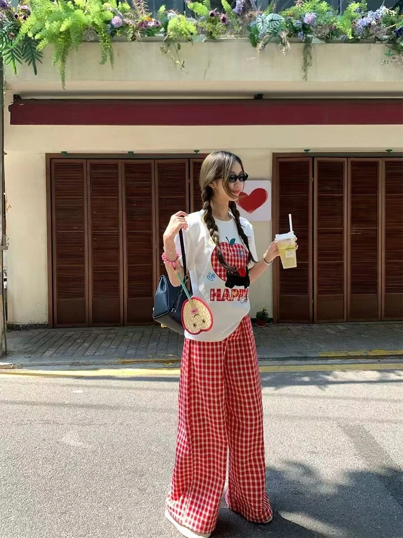 小苹果官搭棉麻格子裤