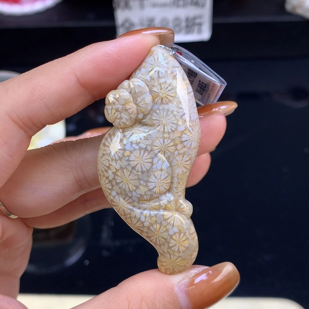 【闪购商品】颈饰未镶嵌硅化珊瑚（珊瑚玉）小猫星星花18号