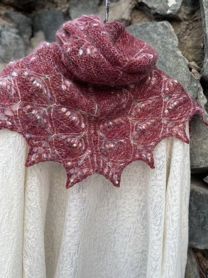 木兰阁《野玫瑰》手染真丝马海毛披肩材料包-非成品