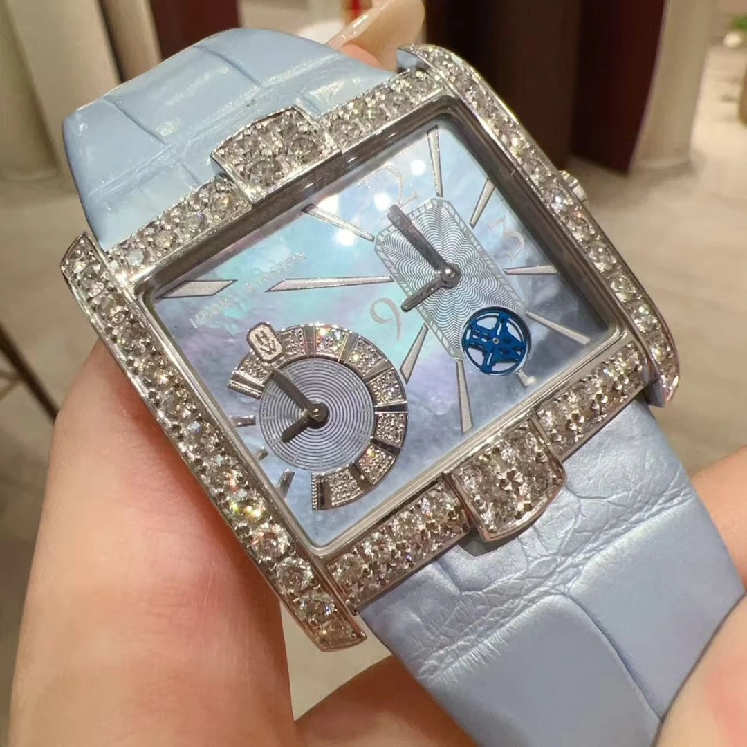 99新 Harry Winston/海瑞温斯顿 海洋之心蓝贝白金石英36*37盘盒
