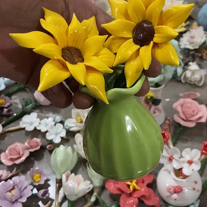 瓷片纯手工陶瓷花摆件瑕