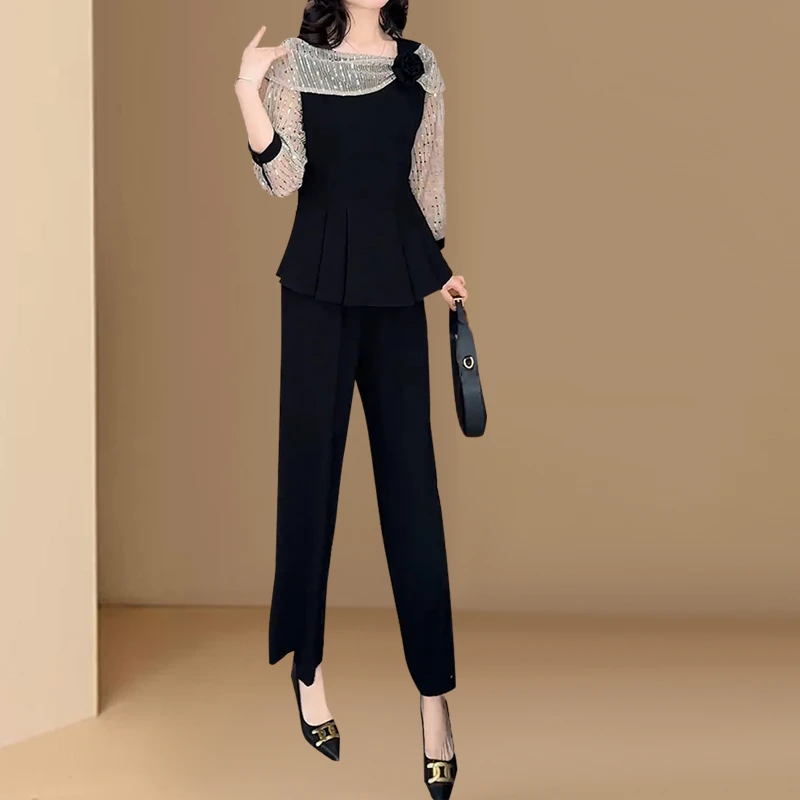 小个子时尚套装女穿搭一整套春夏新款蕾丝拼接洋气上衣减龄两件套