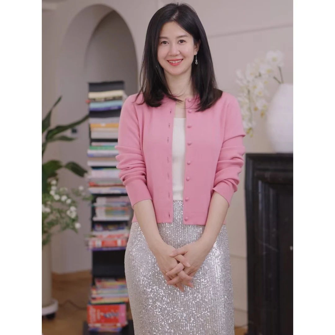 ulight桃花显白粉羊毛羊绒开衫