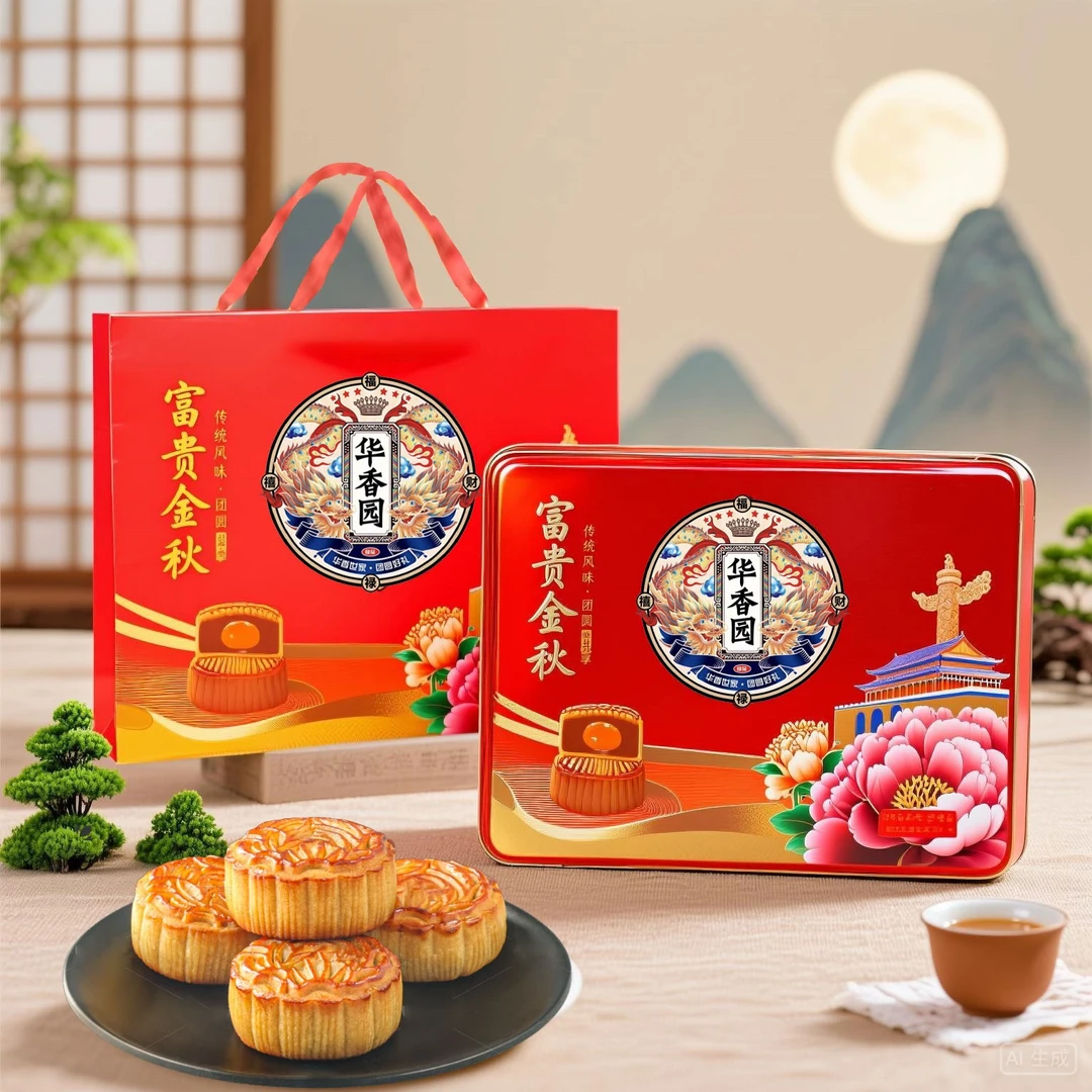 华香园富贵金秋礼盒500克/盒六饼四味正宗广式口味中秋送礼佳品