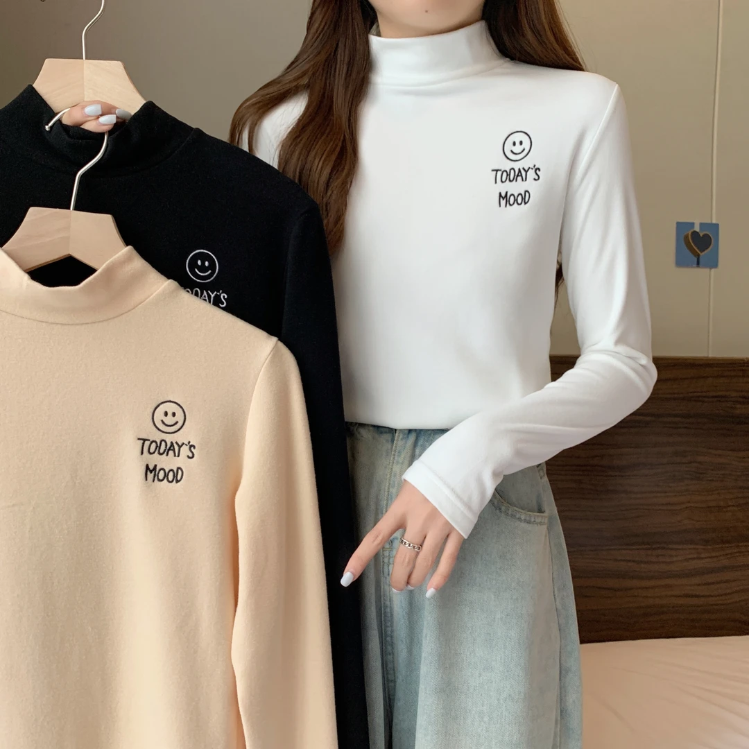【粉丝专享】半高领打底衫女秋冬季内搭加绒新款洋气显瘦保暖上衣
