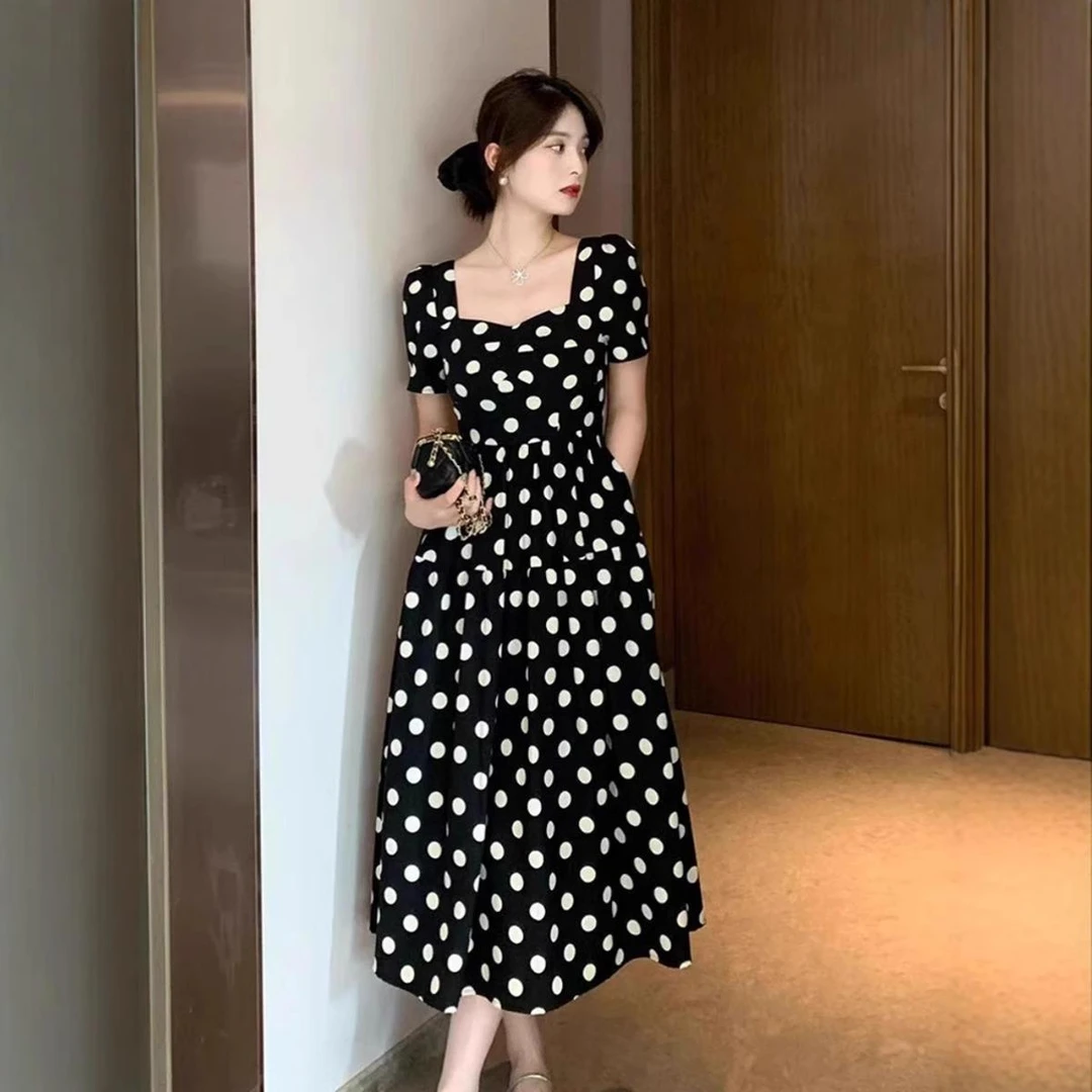 夏季新款雪纺连衣裙波点轻奢洋气高级感长裙度假风时尚减龄显瘦