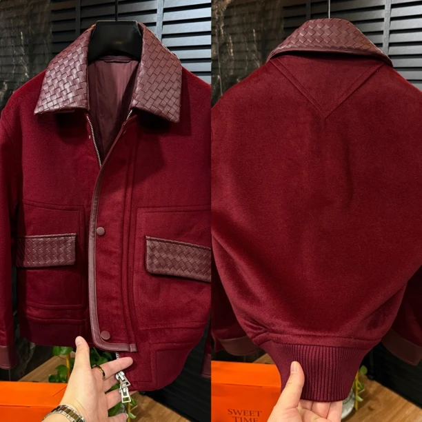 6881羊毛编织皮翻领秋季夹克穿搭青春潮流时尚穿搭百搭款