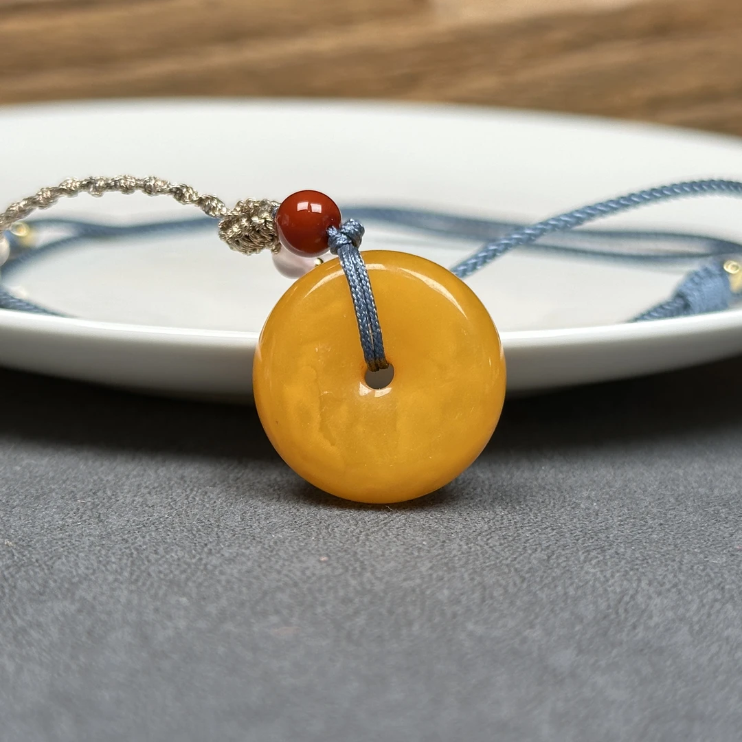 M1452 天然原矿蜜蜡鸡油黄平安扣22.9*8.8mm 支持复检假一罚四