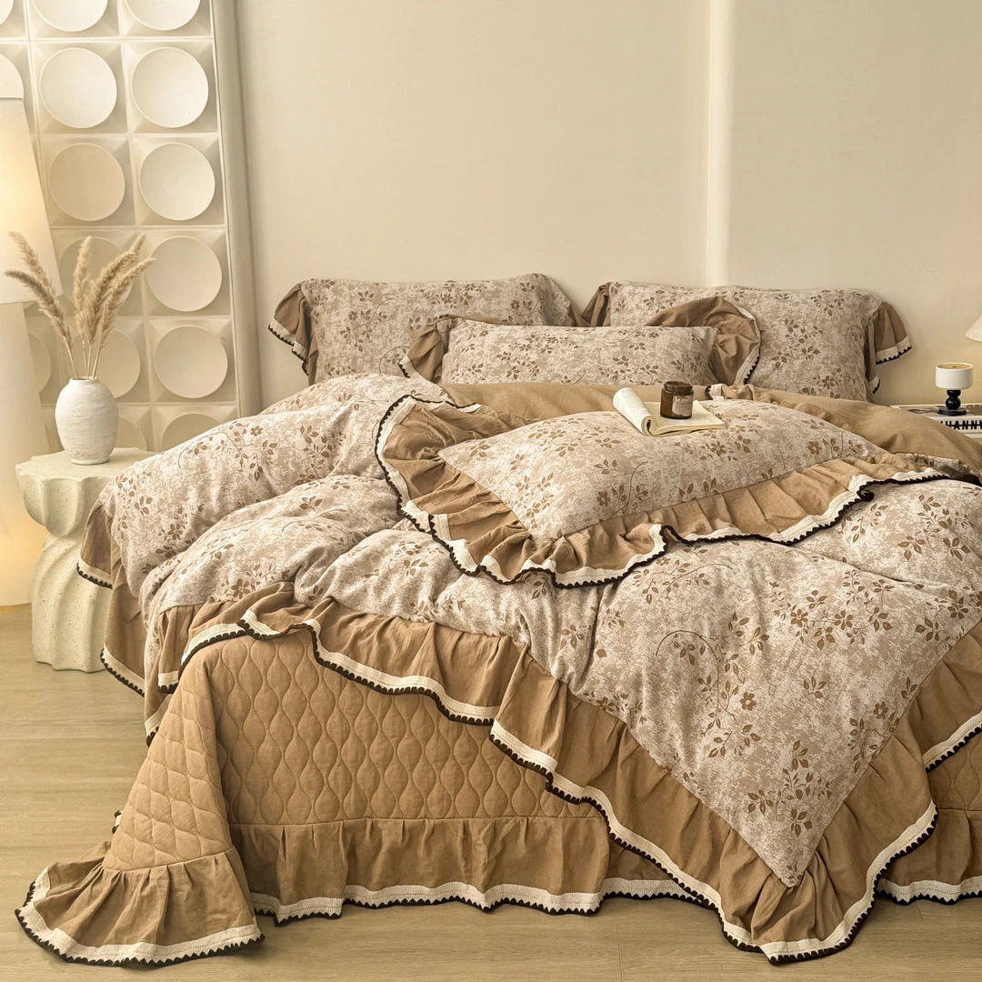 董小姐【中古巴黎】浮雕棉麻超柔慵懒棉麻多功能床盖四件套