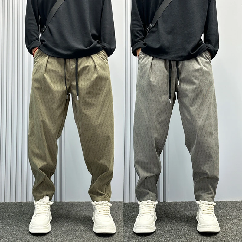 裤子男士2025早秋新款宽松直筒微锥休闲裤痞帅潮流小脚工装哈伦裤