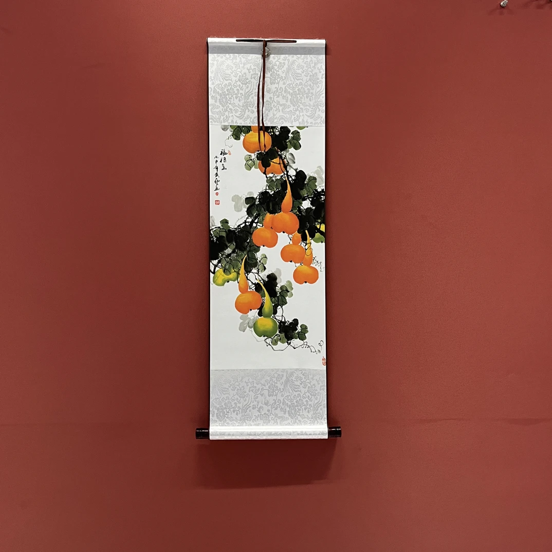 《福禄图》110/32新中式竖幅玄关过道实木卷轴