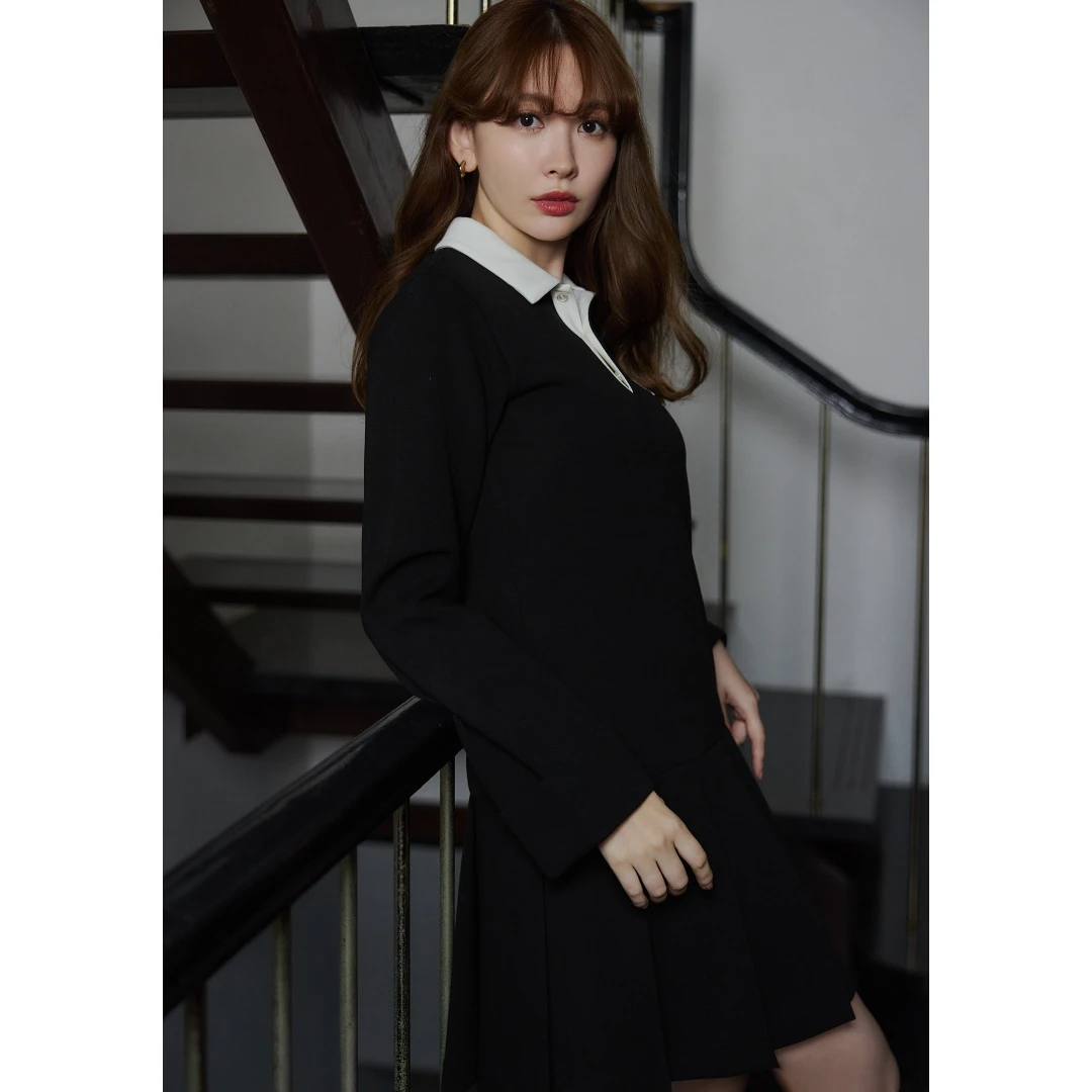 【Montendre】 秋季新款 娘娘 时尚休闲喇叭袖POLO衫连衣裙