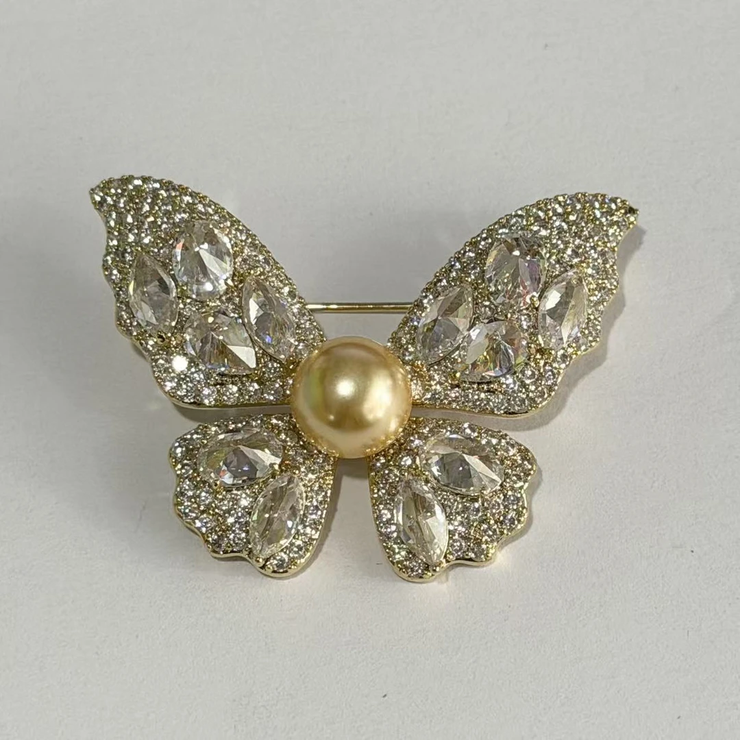 5932黄颜色珠珠蝴蝶-胸针