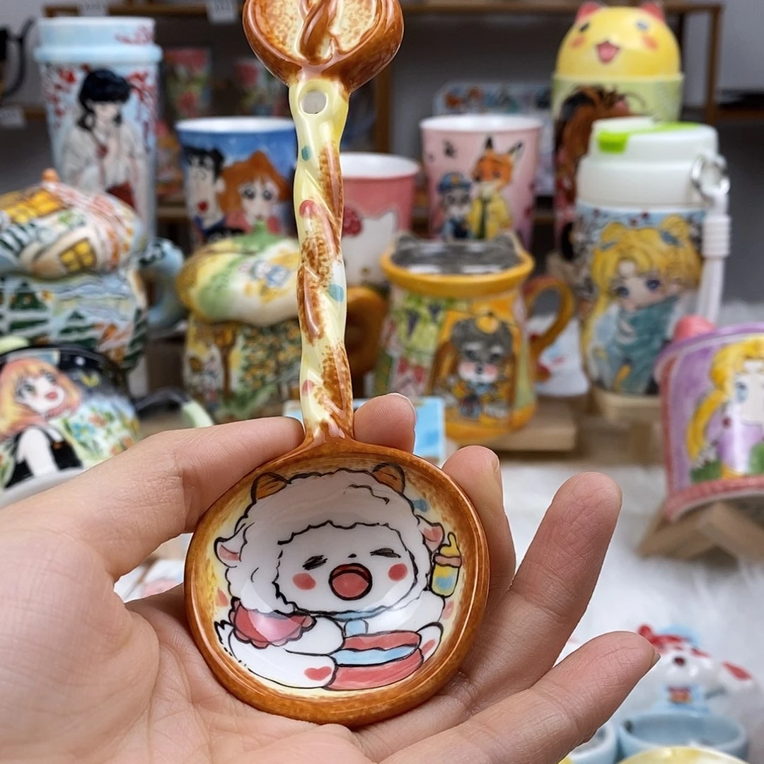 瓷片董董文创手绘陶瓷