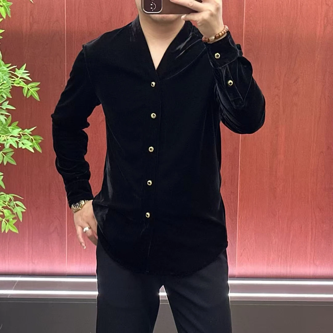 8018｜丝绒衬衫｜秋冬立体剪裁高密高弹｜剪刀领｜无领短绒丝绒衬衫