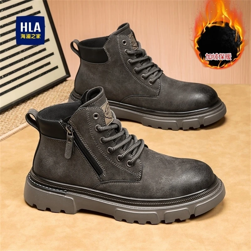 HLA/海澜之家男士马丁靴冬款经典高帮潮流百搭增高休闲男靴D120