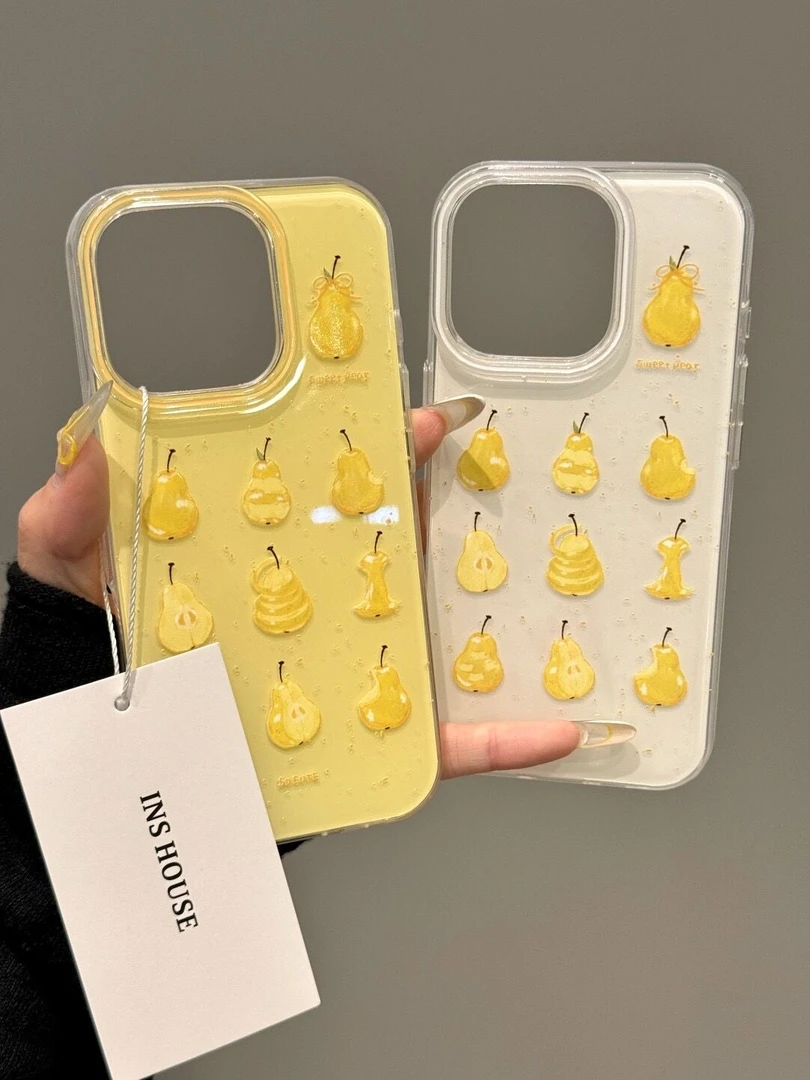 ins风满屏雪梨适用苹果16Pro大孔15手机壳14卡通13/12少女11防摔