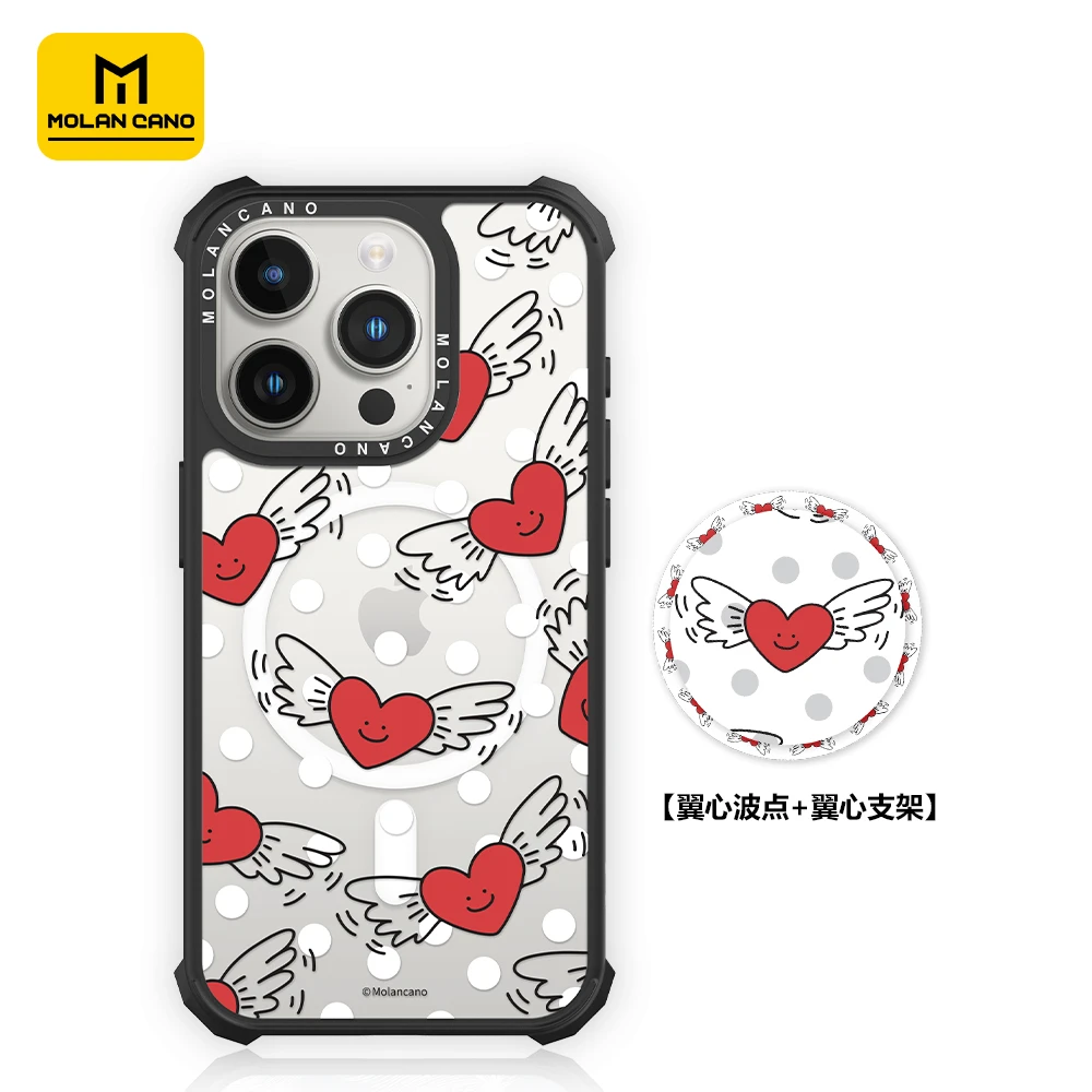 MOLAN CANO创意ins翼心波点透明防摔磁吸苹果iphone17promax/16