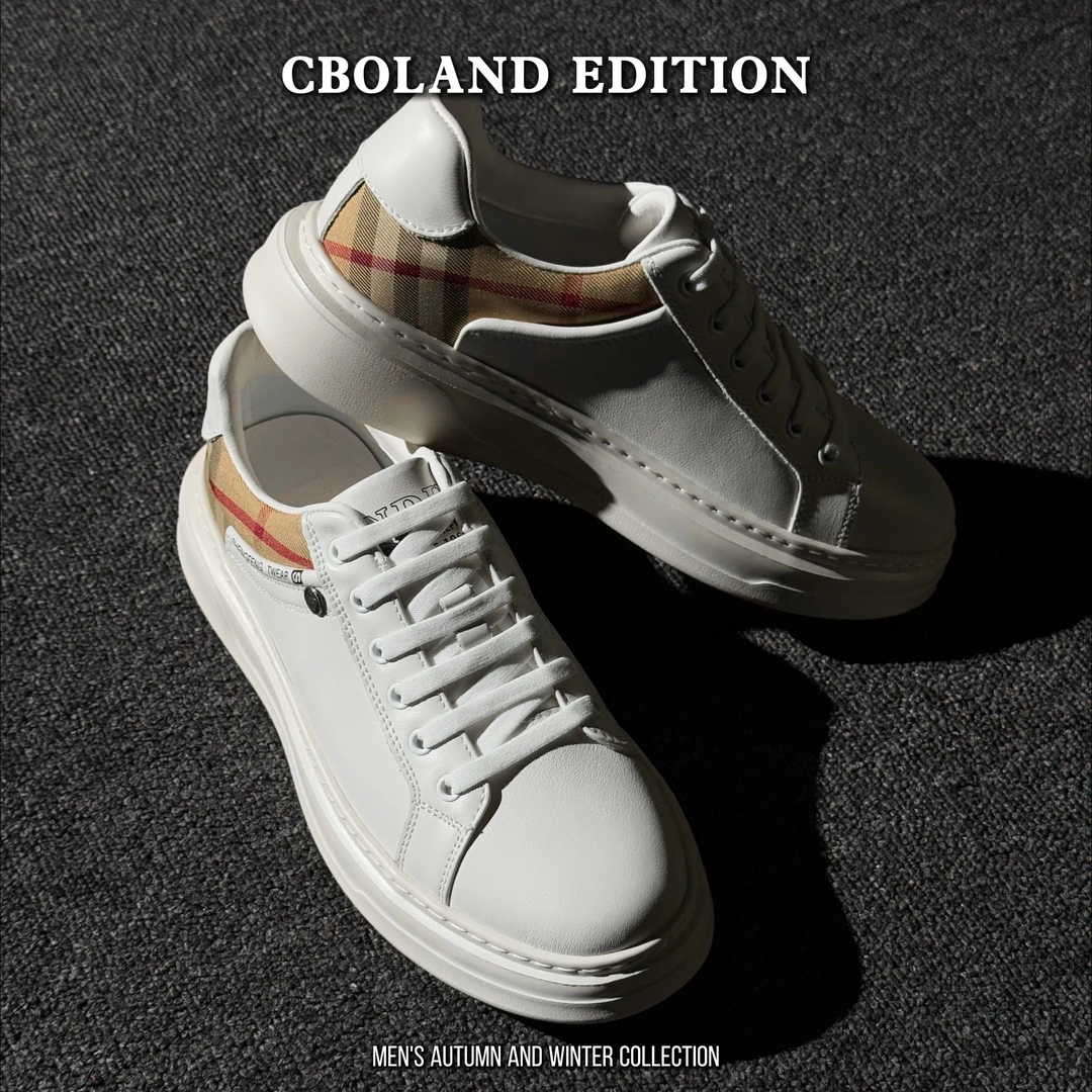 CBOLAND 牛皮秋季运动休闲鞋低帮时尚休闲板鞋圆头板鞋男士真皮