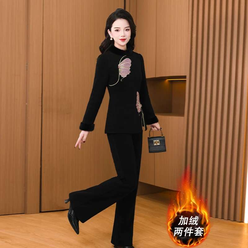 【两件套】29251泓澄茂冬季优雅气质修身时尚休闲收腰显瘦保暖套裤