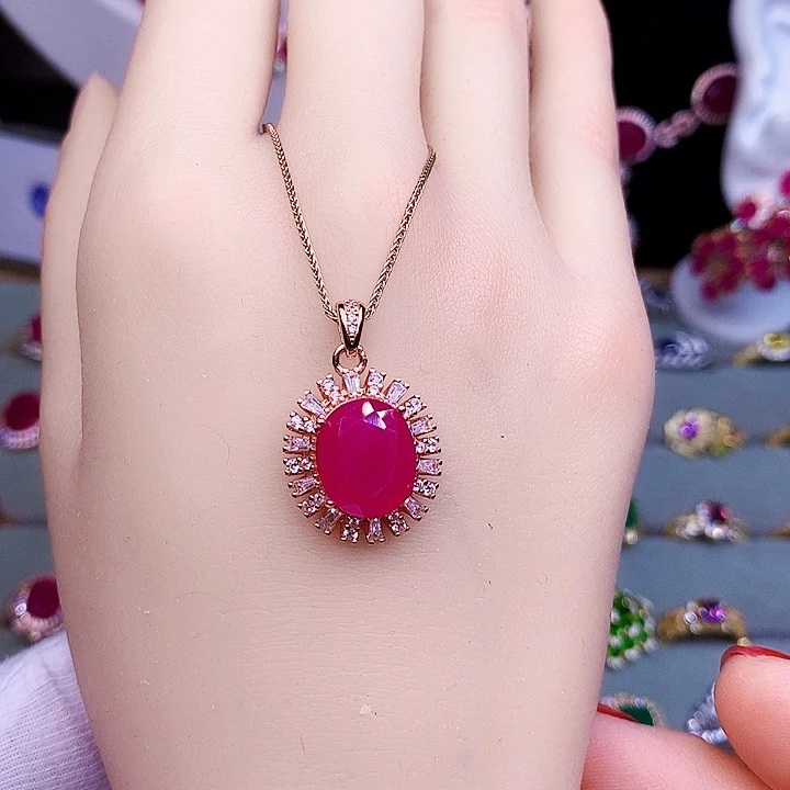 银S925镶嵌红宝石颈饰