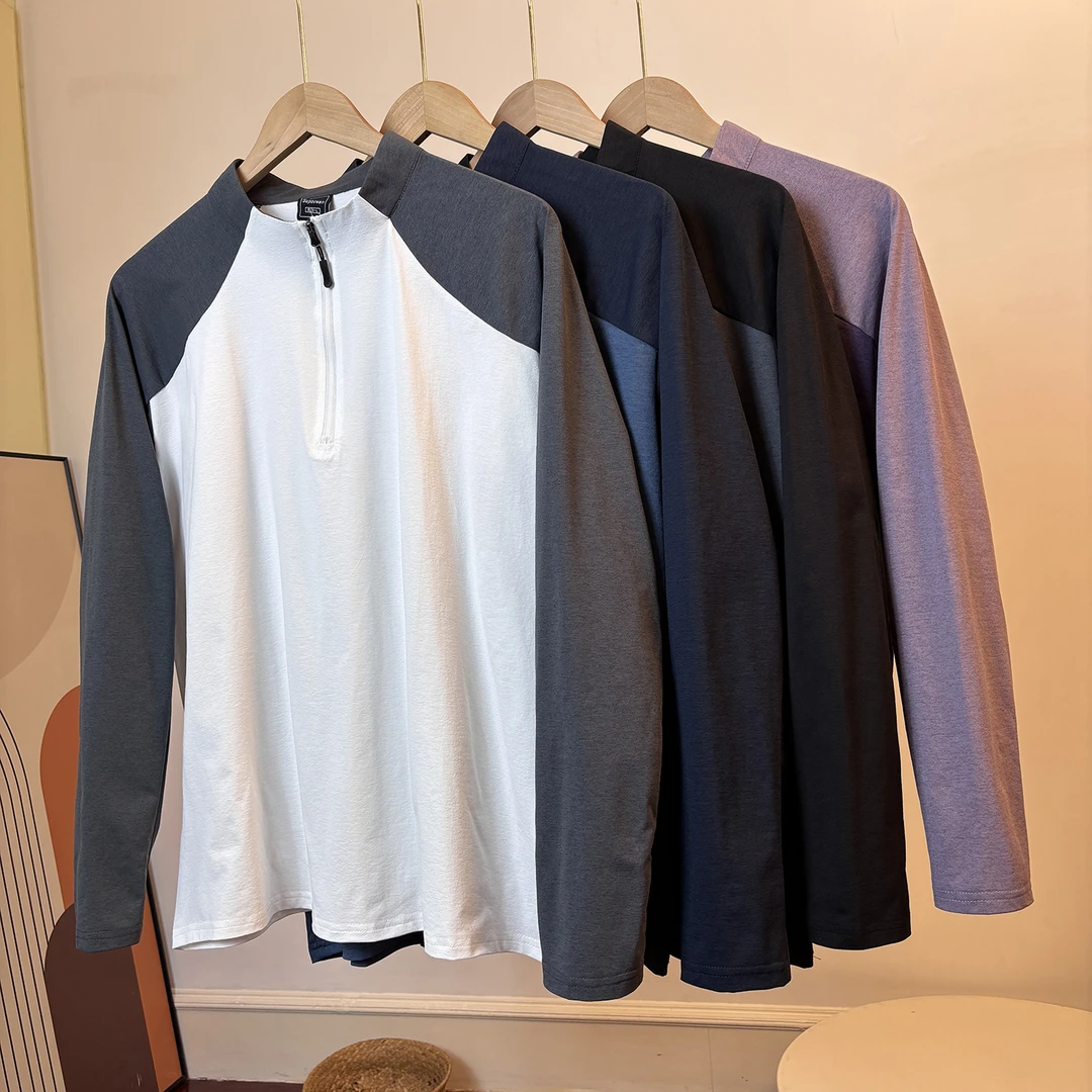 吸湿排汗！户外男士秋季半拉链速干透气宽松跑步运动休闲长袖T恤