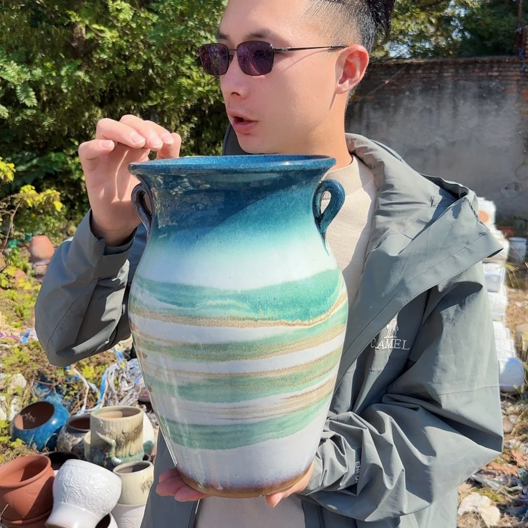 紫砂花盆口20高32（一个水墨画绿儿的
